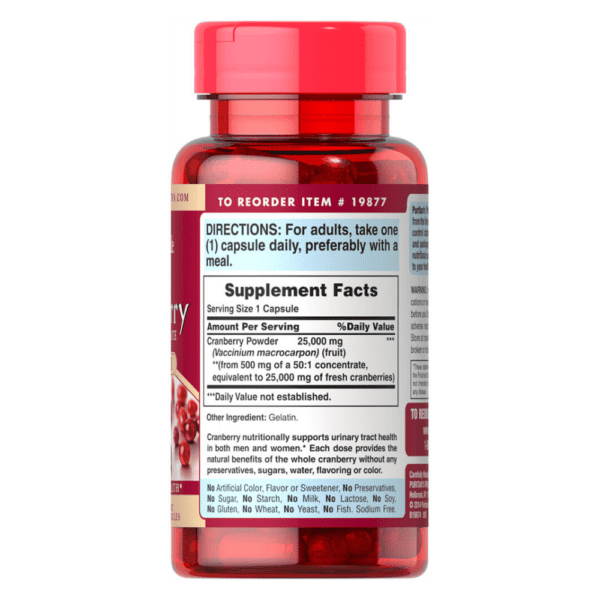 Cranberry Extract (Arándano) 25000 mg (Equivalente a 500mg) x 60 Capsulas Puritan - Image 4