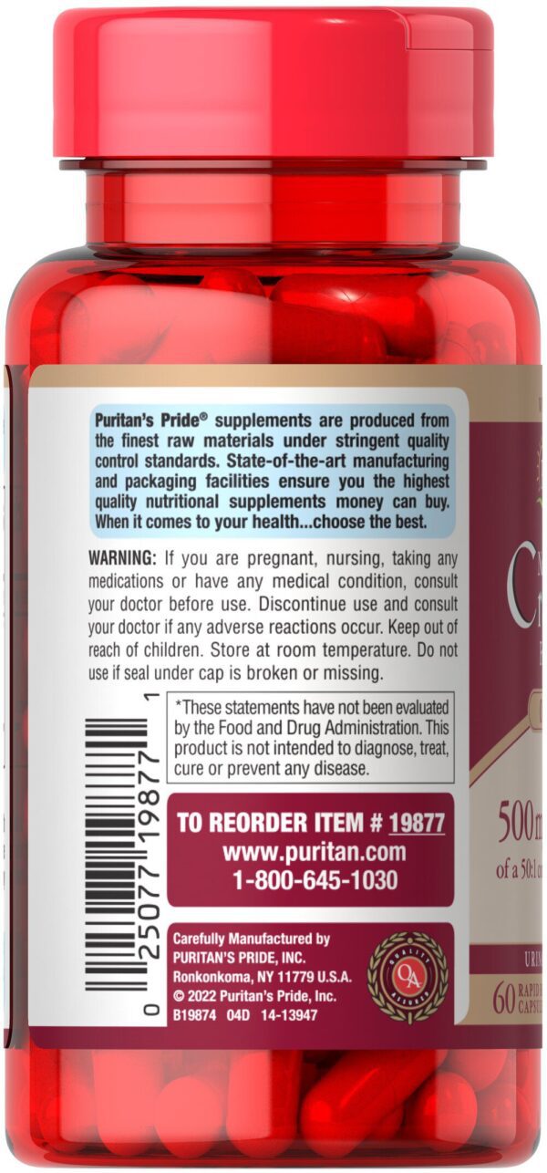 Cranberry Extract (Arándano) 25000 mg (Equivalente a 500mg) x 60 Capsulas Puritan - Image 3