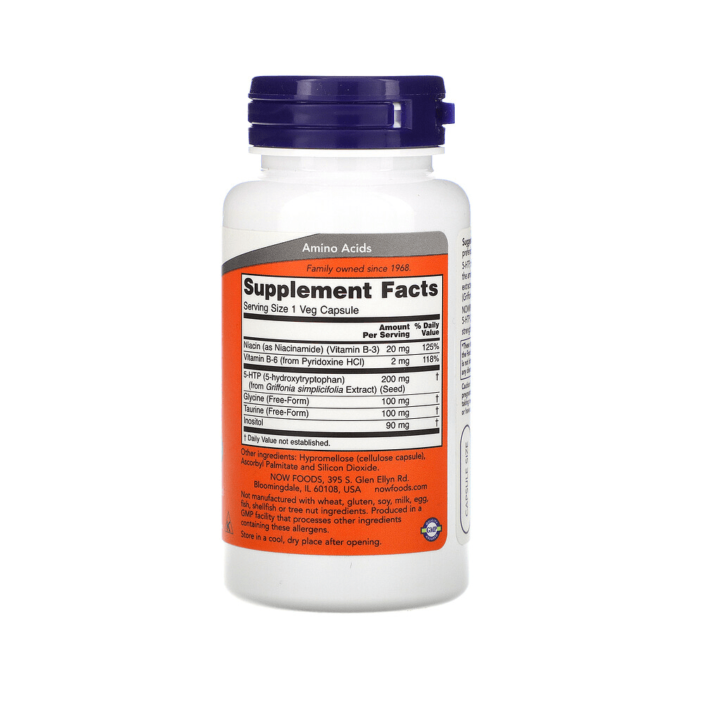 5 Htp 5htp Hidroxitriptófano Triptofano 200mg Taurina E Inositol 60 Capsulas Now Tienda